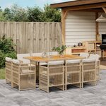 vidaXL Ensemble à manger de jardin et coussins 11 Pièces beige poly rotin