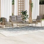vidaXL Salon de jardin avec coussins 4 Pièces beige résine tressée