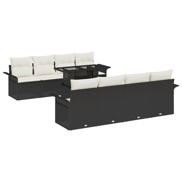 vidaXL Ensemble de jardin 9 pièces avec coussins en poly rotin noir
