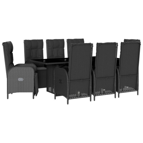 vidaXL Ensemble à manger de jardin 9Pièces coussins noir résine tressée