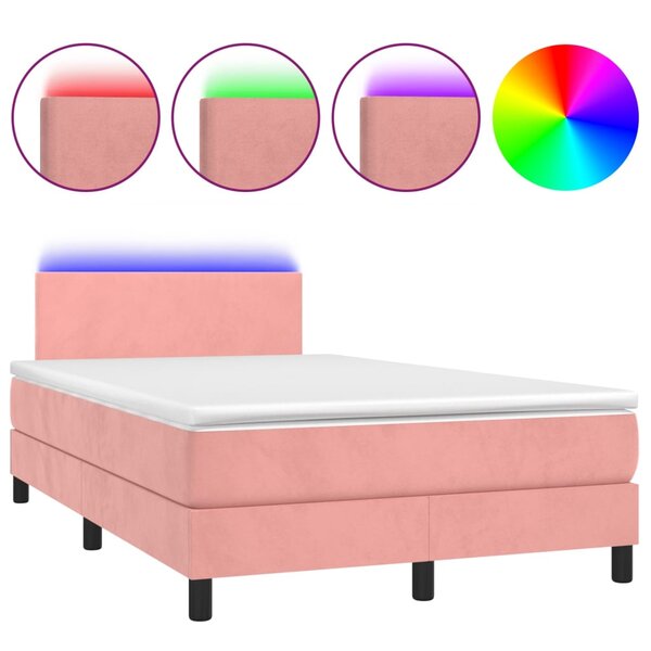 vidaXL Sommier à lattes de lit avec matelas LED Rose 120x200cm Velours