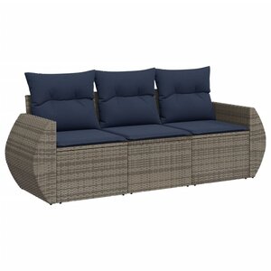 vidaXL Salon de jardin avec coussins 3 Pièces gris résine tressée