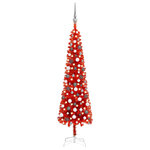 vidaXL Arbre de Noël mince pré-éclairé et boules rouge 180 cm