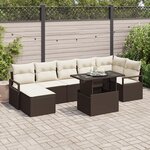 Ensemble de 8 Pièces Canapé de Jardin avec Coussins en Rotin Poly Brun