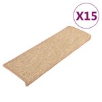 vidaXL Tapis d'escalier 15 pièces 65 x 21 x 4 cm Marron clair Bord rectangulaire
