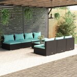 vidaXL Salon de jardin 8 Pièces avec coussins résine tressée noir