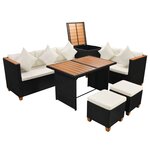 vidaXL Salon de jardin 7 Pièces avec coussins Résine tressée Noir