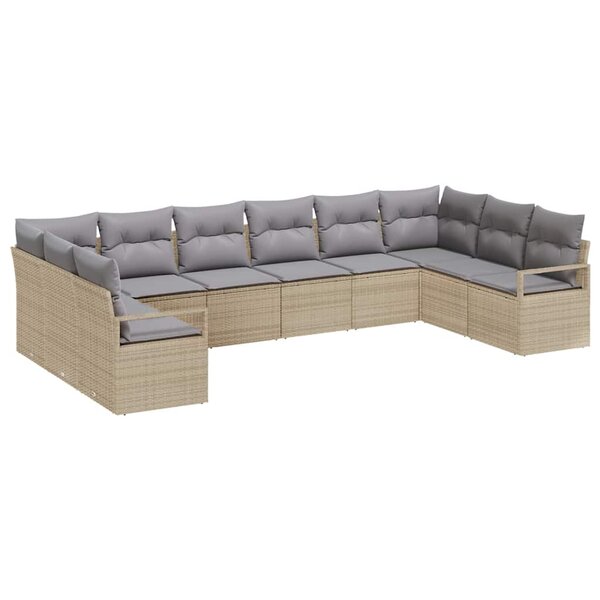 vidaXL Ensemble de canapé de jardin 10 Pièces Beige Poly rotin