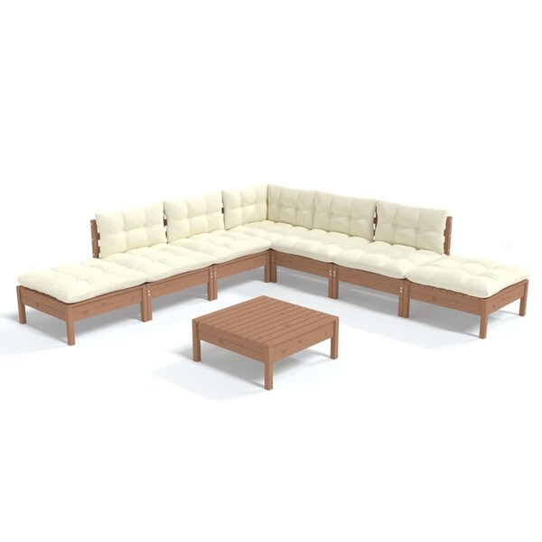 vidaXL Salon de jardin 8 Pièces avec coussins Marron miel Bois de pin