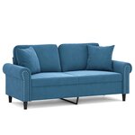 vidaXL Canapé 2 places avec oreillers décoratifs bleu 140 cm velours
