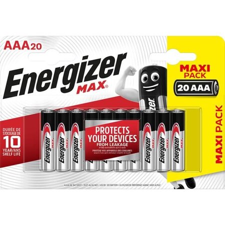Piles Alcalines Energizer Max AAA/LR3, pack de 20