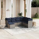 vidaXL Salon de jardin 7 Pièces avec coussins gris résine tressée