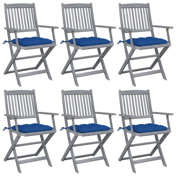 vidaXL Chaises pliables d'extérieur lot de 6 et coussins Bois d'acacia