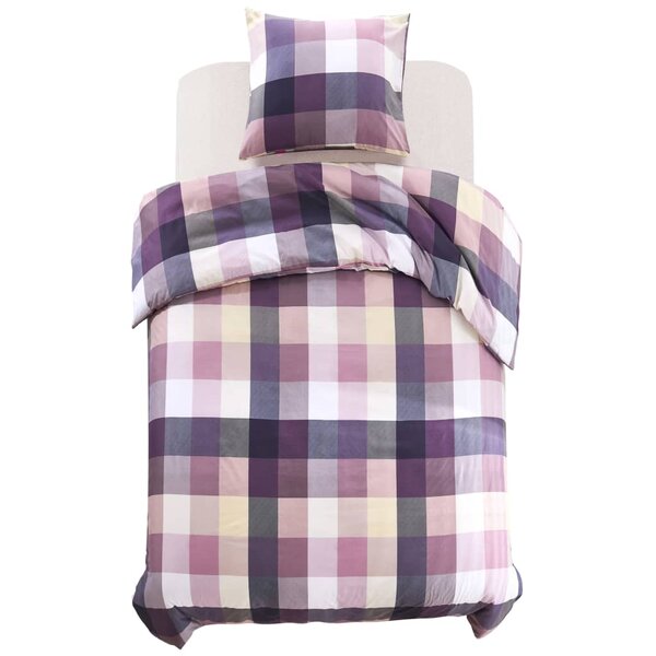 vidaXL Jeu de housse de couette Carreaux Violet 155x220/80x80 cm