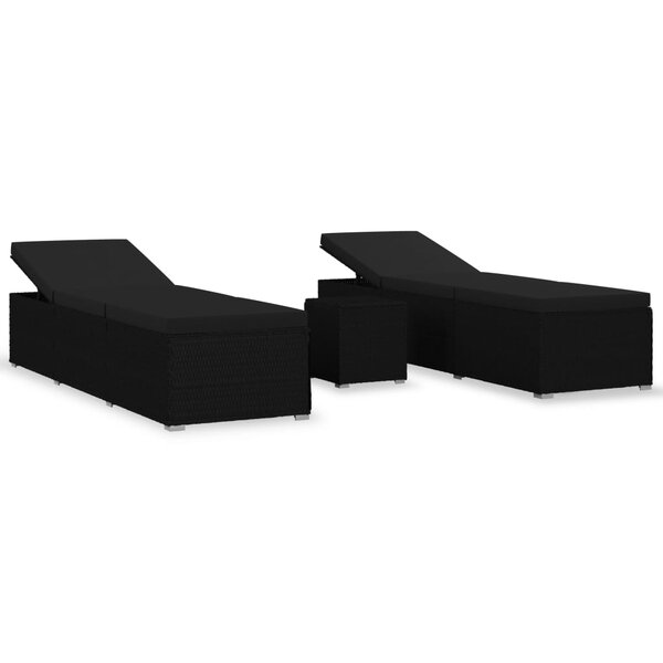 vidaXL Chaises longues de jardin table à thé 3 Pièces Résine tressée Noir