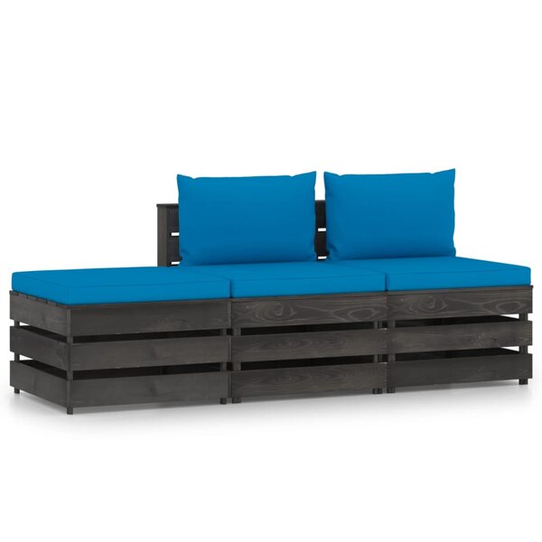 vidaXL Salon de jardin 3 Pièces avec coussins Bois imprégné de gris
