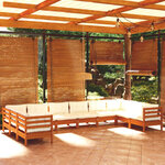 Vidaxl salon de jardin 10 pièces avec coussins marron miel bois de pin