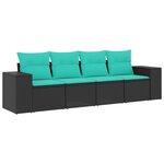vidaXL Salon de jardin 4 Pièces avec coussins noir résine tressée