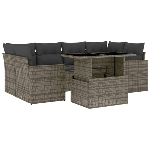 vidaXL Salon de jardin avec coussins 7 Pièces gris résine tressée