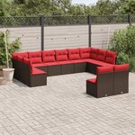 vidaXL Salon de jardin avec coussins 12 Pièces marron résine tressée