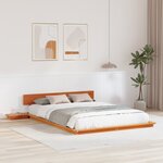 vidaXL Cadre de lit au sol avec tables de chevet Marron ciré 150x200cm en bois massif