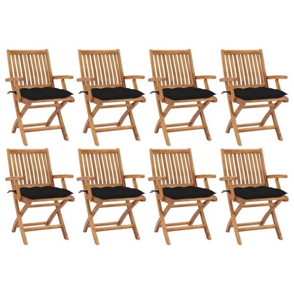vidaXL Chaises pliables de jardin avec coussins lot de 8 Teck solide