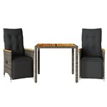 vidaXL Ensemble de bistro de jardin 3 Pièces coussins gris poly rotin