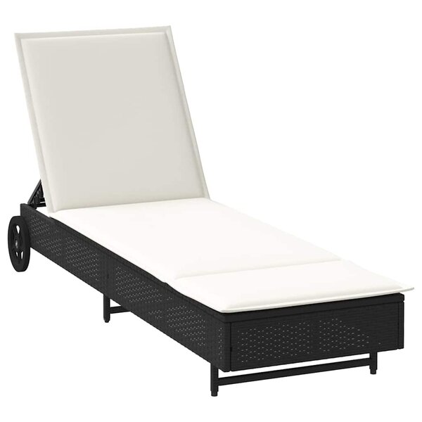 vidaXL Chaise longue avec roues et coussin noir résine tressée