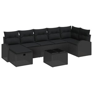 vidaXL Ensemble de canapé de jardin avec coussin 8 Pièces Noir Poly rotin