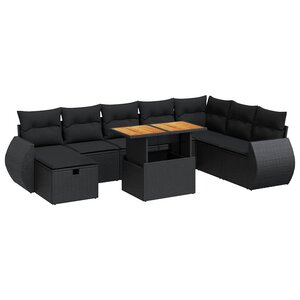 vidaXL Salon de jardin avec coussins 9 Pièces noir résine tressée acacia