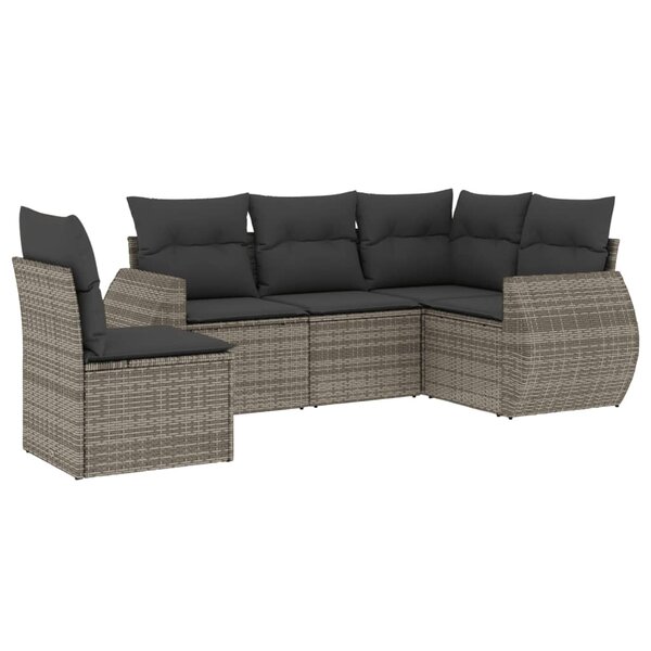 vidaXL Salon de jardin 5 Pièces avec coussins gris résine tressée