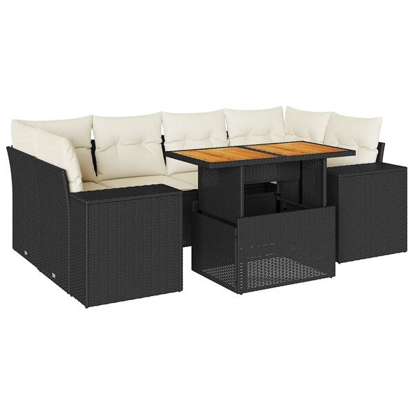 vidaXL Salon de jardin 7 Pièces avec coussins noir résine tressée