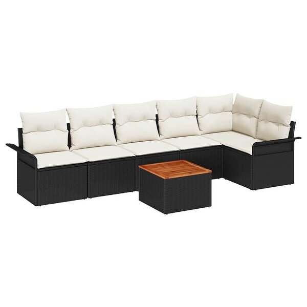 vidaXL Ensemble de canapé de jardin avec coussin 7 Pièces Noir et Crème