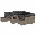 vidaXL Ensemble de canapé de jardin avec coussin 9 Pièces Gris polyrotin