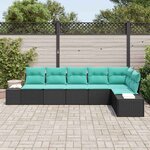 vidaXL Ensemble de canapé de jardin avec coussin 6 Pièces Noir polyrotin