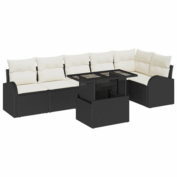 vidaXL Ensemble de canapé de jardin 7 pc 6-Nombre de places Noir