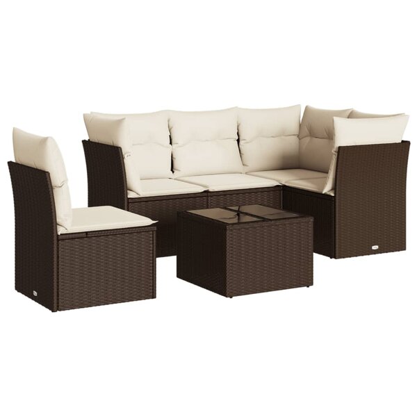 vidaXL Salon de jardin avec coussins 6 Pièces marron résine tressée