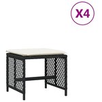 vidaXL Tabourets de jardin et coussins lot de 4 noir 41x41x36 cm rotin