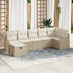 vidaXL Ensemble de canapés de jardin 7 pièces avec coussins beige poly rattan