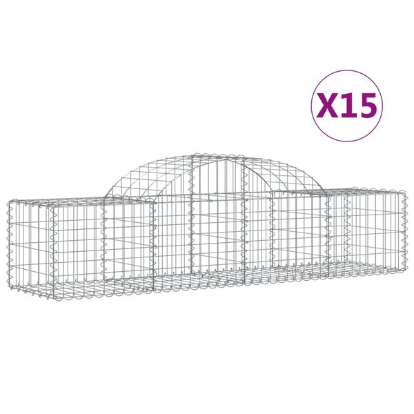 vidaXL Paniers à gabions arqués 15 Pièces 200x50x40/60 cm fer galvanisé