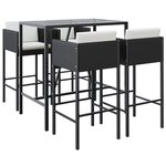 vidaXL Ensemble de bar de jardin 5 Pièces avec coussins noir poly rotin