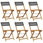 vidaXL Chaises de jardin pliantes lot de 6 noir poly rotin bois massif