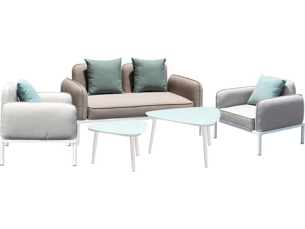 Salon de jardin en tissu "Sevilla" - 1 canapé 2 places + 2 fauteuils + 2 tables basses - Gris