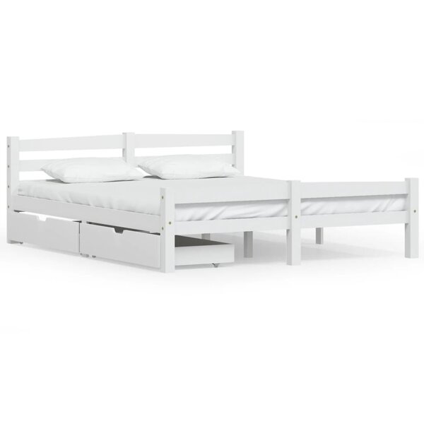 vidaXL Cadre de lit avec 2 tiroirs Blanc Bois de pin massif 160x200 cm