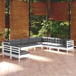 vidaXL Salon de jardin 10 Pièces avec coussins blanc bois de pin solide