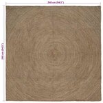 vidaXL Tapis de surface Carré Gris 240 x 240 cm Jute