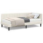 vidaXL Cadre de lit d'angle avec matelas Crème 90 x 200 cm Velours