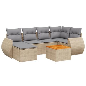 vidaXL Salon de jardin avec coussins 7 Pièces beige résine tressée