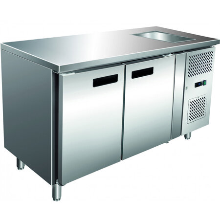 Table réfrigérée 2 portes avec evier - stalgast - r600a - acier inoxydable2pleine/battante 1510x700x850mm