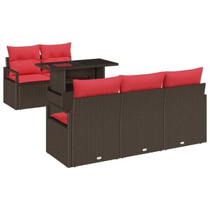 vidaXL Ensemble de canapé de jardin 6 Pièces Marron et rouge polyrotin